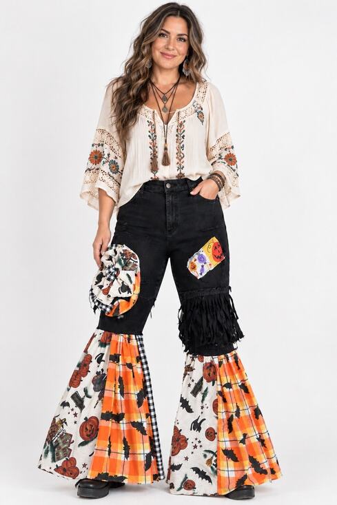 Judy Blue Denim - One-of-a-kind Judy Blue Halloween upcycled bell bottom jeans in women’s size 14